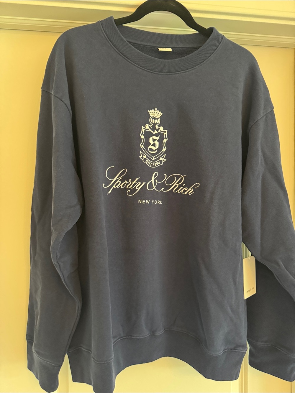 Sporty & Rich Navy Sweatshirt with White Crest - Picture 3 of 4